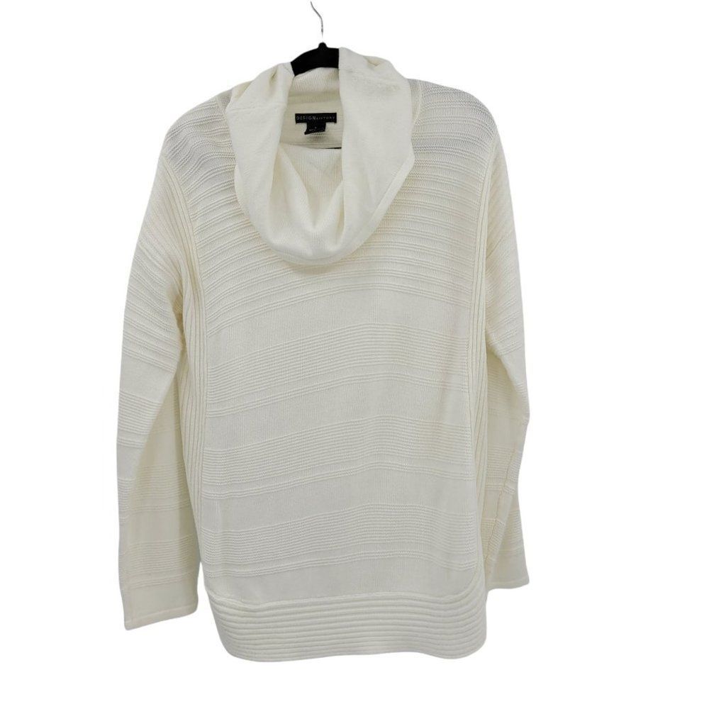 Design History Tunic Sweater Non Itch Cowl Neck Ribbed Striped White Sz L